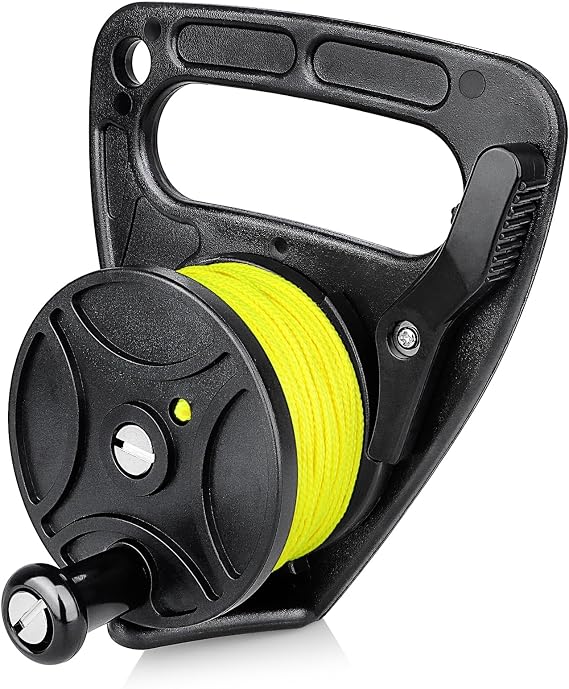 Scuba Diving Reel 150FT, Kayak Anchor Reel with Thumb Stopper | 150ft Strong Nylon Line, Easy Control Dive Reel, Easy Handling with Gloves for Scuba, SMB, Kayak Anchor, Cave & Wreck Diving