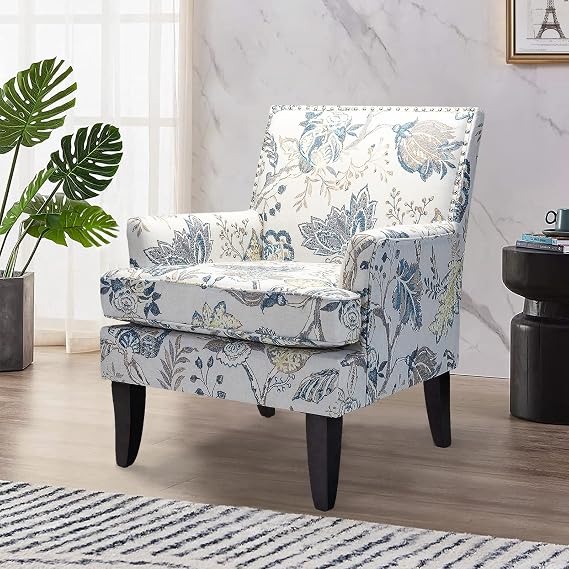 HULALA HOME Modern Accent Chair, Printed Armchair, Blue Yellow
