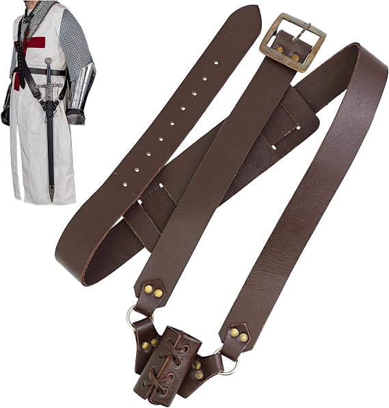 Armory ReplicasTM Genuine Leather Baldric Belt Adjustable Shoulder Strap for Long Swords & Claymores with Brass Rivets and Buckles