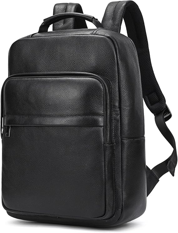 Genuine Leather 15.6 Inch Laptop Backpack for Men Women, Business Travel Bag Hiking Rucksack Backpack Daypack, 8019 Black