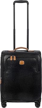 Bric's My Safari Spinner Suitcase, Airline Approved Lightweight Expandable Leather Shell Luggage with Smooth 360 Wheels and TSA Lock - 21 Inch, Black