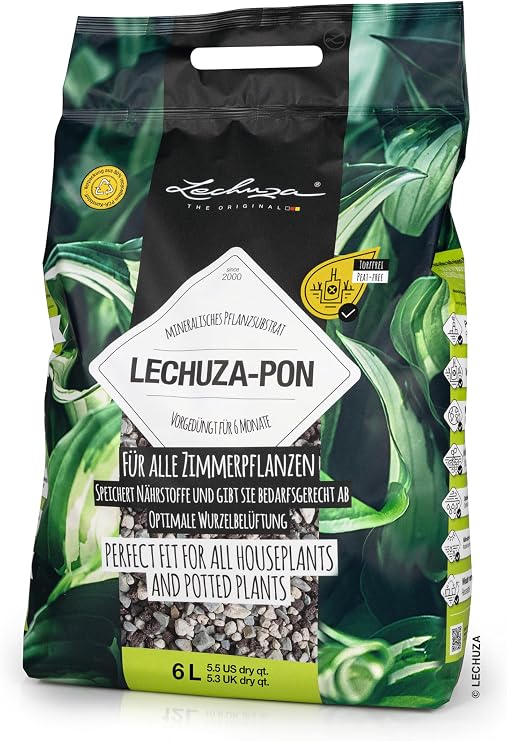Lechuza 19561 PON Mineral Plant Substrate Potting Mix for Indoor Gardening, 6 Liter Bag, Grey