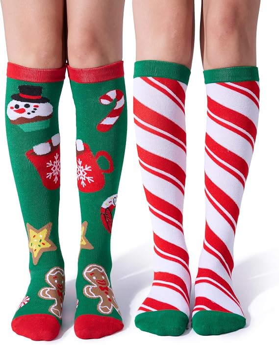 Giggling Getup 2 PCS Christmas Knee High Socks for Women, Winter Novelty Socks for Christmas Holiday, Birthday Gifts