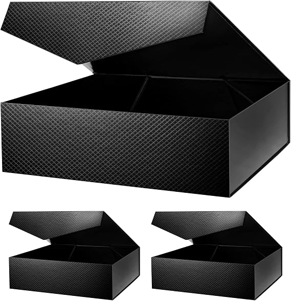 3 Extra Large Black Gift Boxes with Magnetic Lid,17x14.5x5.5