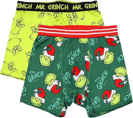 Handcraft Dr. Seuss The Grinch Boxers for Men, 2 Pack Grinch Underwear Boxer Briefs, Grinchmas Mens Underwear, S-M-L-XL