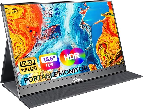 MNN 15.6" FHD 60Hz Portable Monitor USB-C HDMI IPS HDR Gaming Laptop | 15.6" FHD IPS HDR, 0.76cm/694g, USB-C one-cable, PC/Mac/Phone/Switch, speakers+stand, L/P, low blue, work&game