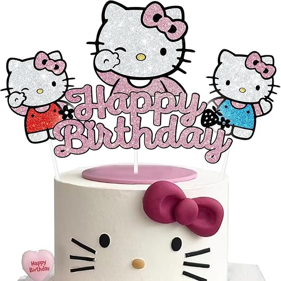 Pink Cartoon Cake Decorations, Cute Happy Birthday Cake Topper, Party Cake Decorations Supplies (B)
