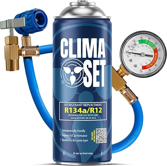 ClimaSet Replacement R134a Gas for Car Air Conditioning with Hose – Nature-Conscious – Non-Toxic – Corrosion-Resistant – Easy to Use on Your Own – 465 g