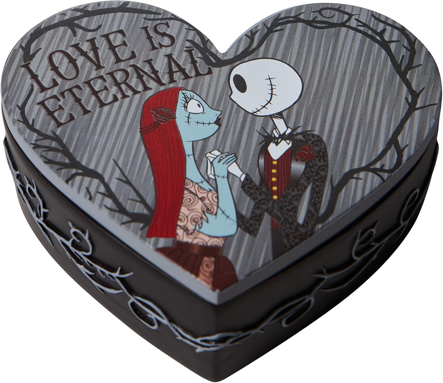 Enesco Disney Showcase Couture de Force The Nightmare Before Christmas Jack Skellington and Sally Jewerly Storage Trinket Box with Lid, 1.26 Inch, Multicolor