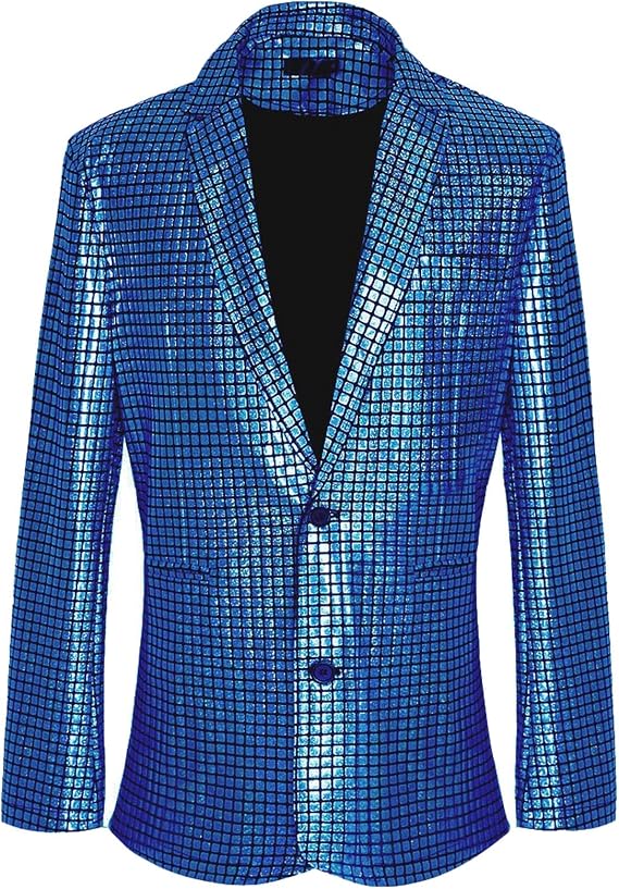 Men's 70s Disco Jacket Sequin Blazer Shiny Party Prom Tuxedo