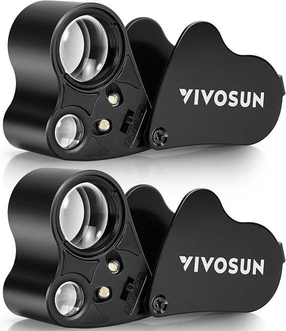 VIVOSUN 30X 60X Illuminated Jewelers Loupe with LED Light, Black, 2-Pack