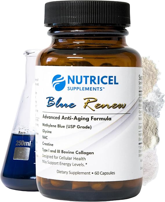 Nutricel Supplements Methylene Blue Capsules with Added Glycine + NAC (GlyNAC), Collagen, and Creatine - Trusted Made in America - 7mg (USP Grade) - Third Party Tested (60ct)