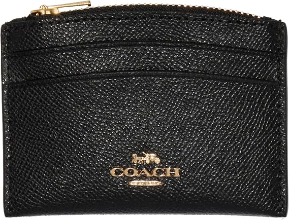 Coach Cross Grain Leather Shaped Card Case for Women, Black - One Size