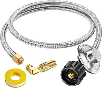 5FT Propane Adapter Hose with Regulator for Blackstone 17 & 22Griddle 90Elbow Adapter for Blackstone 5471 Griddle Connect to 5-40lb Propane Tank,QCC1 to 38 Female Flare,Stainless Steel