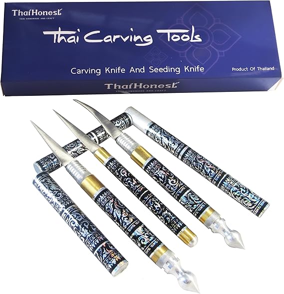 Set 3 Thai Fruit And Soap Carving Knife Seeding Knives Brass Handmade Precision Thai Carving Tools Stainless Steel And Steel Blades For Garnishing