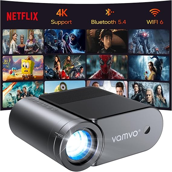 Home Projector with WiFi and Bluetooth, Native 1080P Mini Movie Projector, 200 ANSI, Wired Screen Mirroring, HDMI USB TypeC, Video Projector for Home Theater Indoor & Outdoor Movie