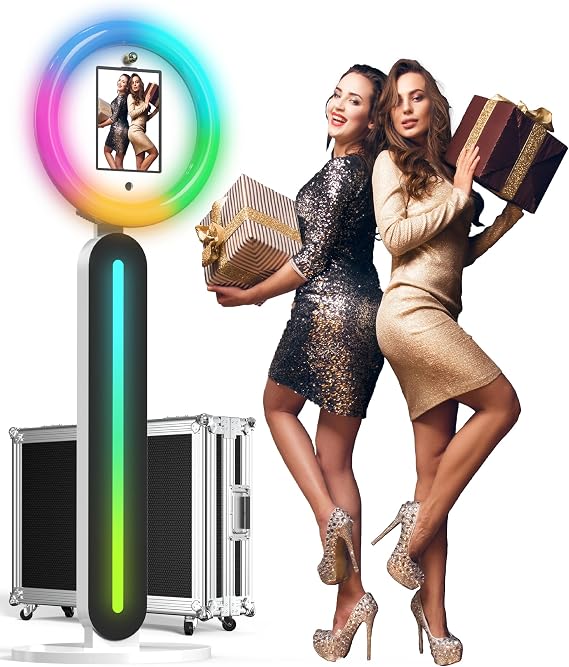 Photo Booth Machine Compatible with Any Ipad Photobooth Machine with Provide Cyratok APP Control and Light Box Music Sync for Events,Rentals & Business Use(Flight Case)