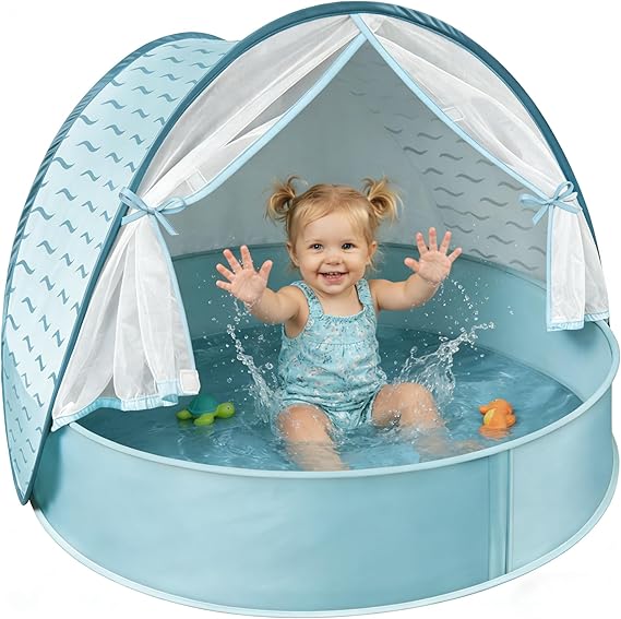 Baby Beach Tent with Pool - 3-in-1 Upgraded Pop-Up Sun Shelter (Blue)