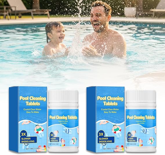 Multifunction Pool Cleaning Tablets for Crystal Clear Water, Clears Cloudy or Hazy Pool Water, Fast-Acting Slow Dissolve Formula for Above/In-Ground Pools (2 PCS)