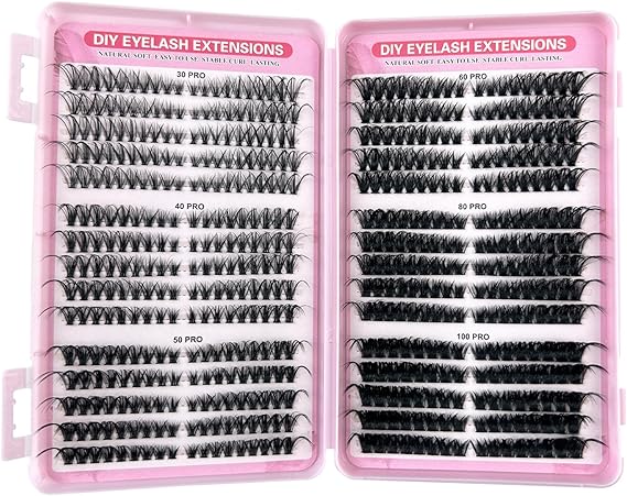 Cluster Lashes Kit – 540pcs D Curl Russian Cat-Eye Lashes | 6 Densities 30D-100D Pro, 8-16mm Cat-Eye Mix, Soft Lightweight Fiber, Reusable, DIY Volume