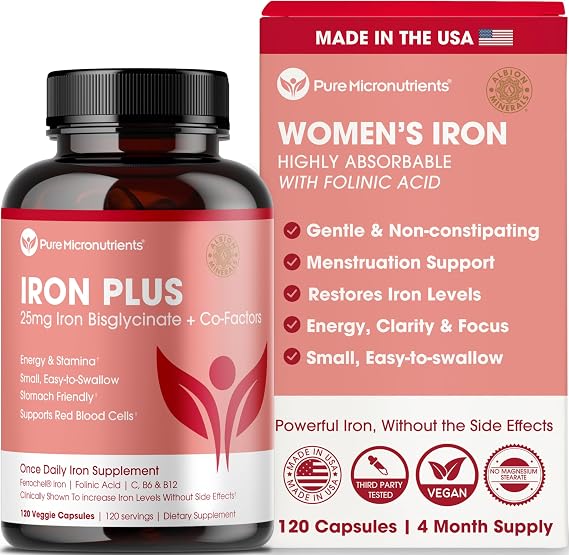 Iron Supplement for Women, Gentle Iron Bisglycinate 25mg, 120 Count