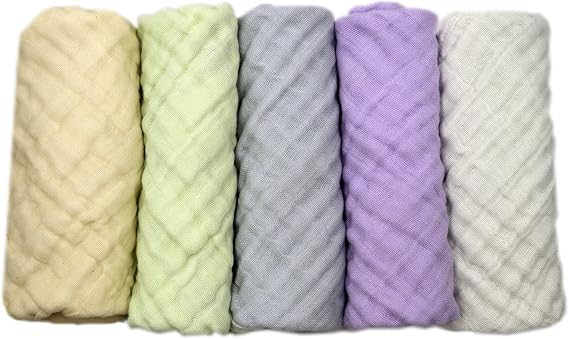 Baby Wash Cloth and Towels 5 Pack - Muslin Washcloths, Super Soft Newborn Bath Face Towels, Cotton Reusable Wipes