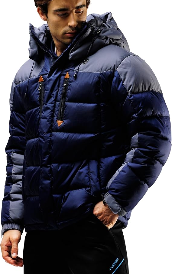 Fuerza Mens Winter Down Wellon Hooded Heavy Duty Parka Jacket