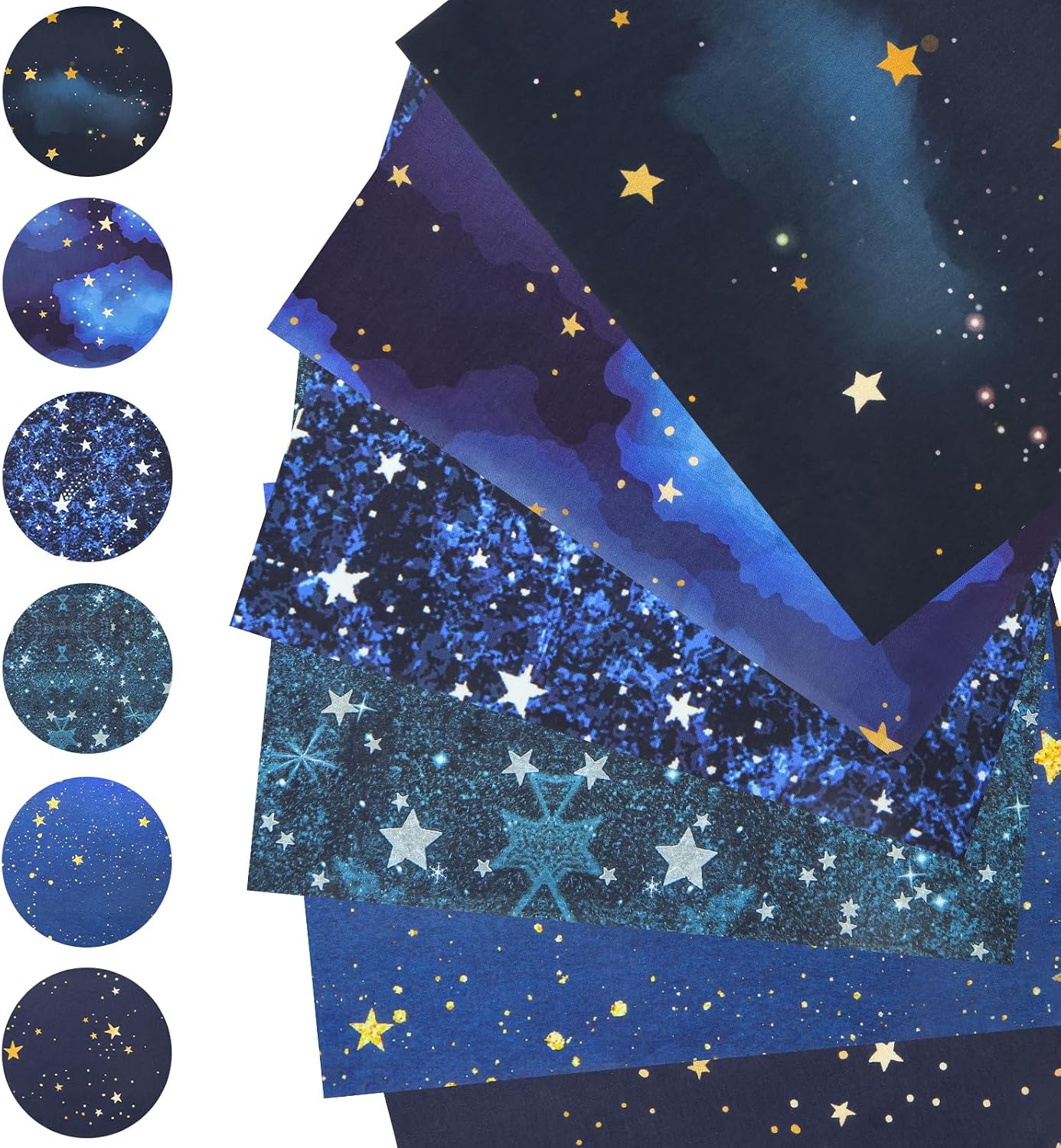 Space Fabric 6 Pieces 19.7x15.7inch/50x40cm - Galaxy Night Sky Star Pattern Fat Quarters Fabric Bundle, Starry Night Outer Space Precut Patchwork for Quilting, Sewing Project, Patchwork, DIY Crafts
