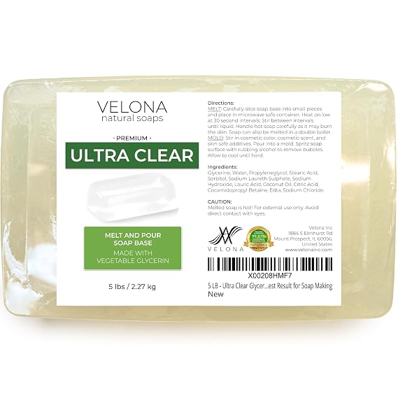 velona 5 lb - Ultra Clear Glycerin Soap Base, Melt & Pour, Transparent