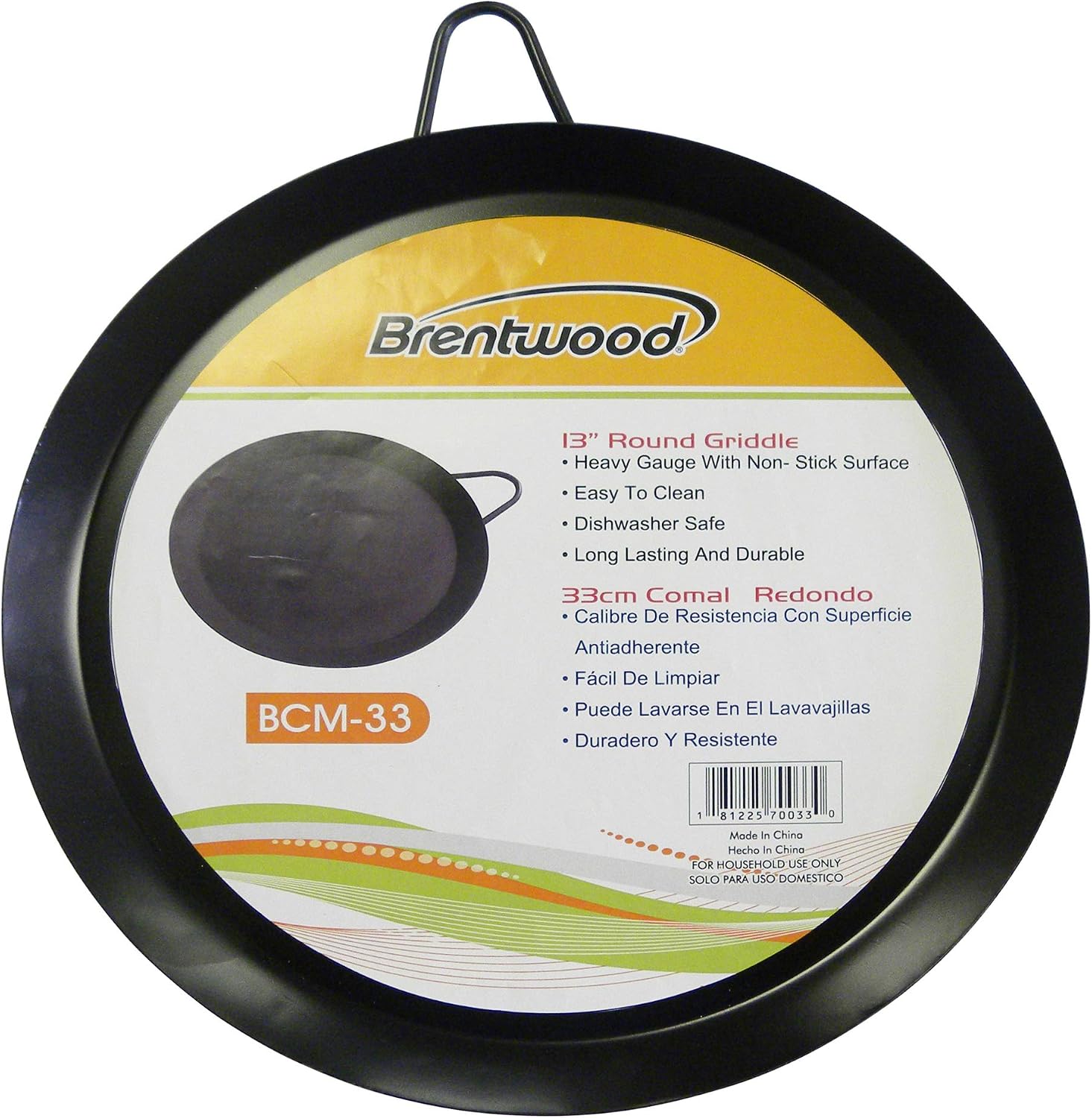 Brentwood Appliances SS-BW-BCM-33 BCM-33 13''33cm Round Griddle Comal, Black