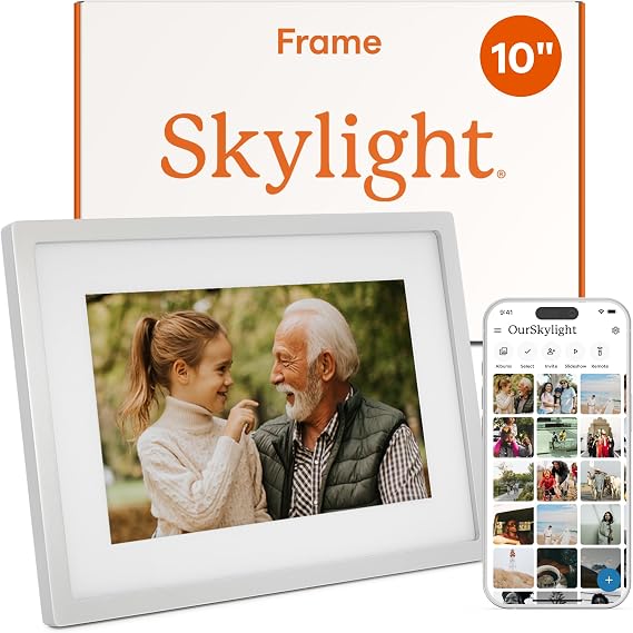 Skylight Digital Picture Frame, Load from Phone Capability, 10" Silver