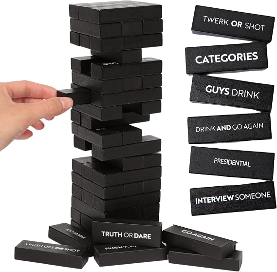 Buzzed Blocks Party Tower - Hilarious Games and Commands | Classic Stacking Game with Fun Original Rules | Funny Entertaining Party Game for Adults 21+