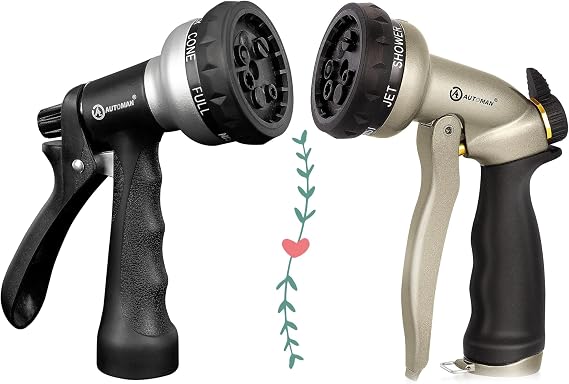 AUTOMAN 7-Pattern Garden Hose Nozzle & 100% Metal High Pressure Spray Nozzle, Labor-Saving Design, Heavy Duty Water Hose Nozzle for Garden Watering, Car Washing, Window Cleaning,Pets Bathing