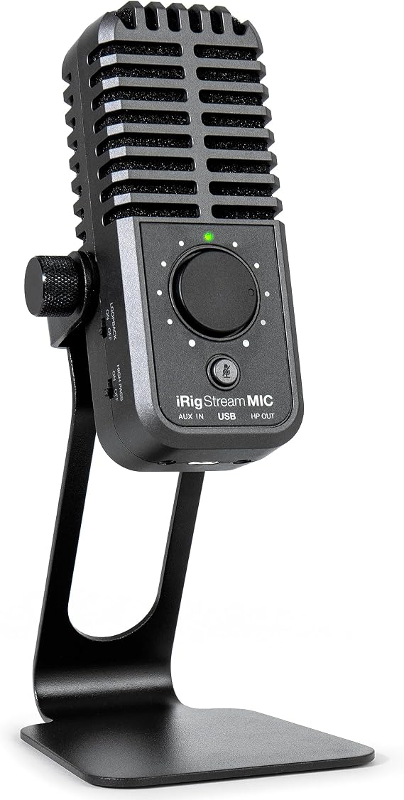 IK Multimedia iRig Stream Mic USB Condenser Microphone with Integrated Audio Interface -Podcast Microphone, Gaming Microphone for pc, Streaming Microphone Plus Audio Mixer USB Audio Interface