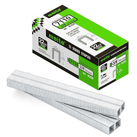 meite 22 Gauge 71 Series 3/8" Crown Wide 3/8" Leg Length Galvanized Staples for Upholstery Stapler 10,020 PCS/Box (5 Boxes)