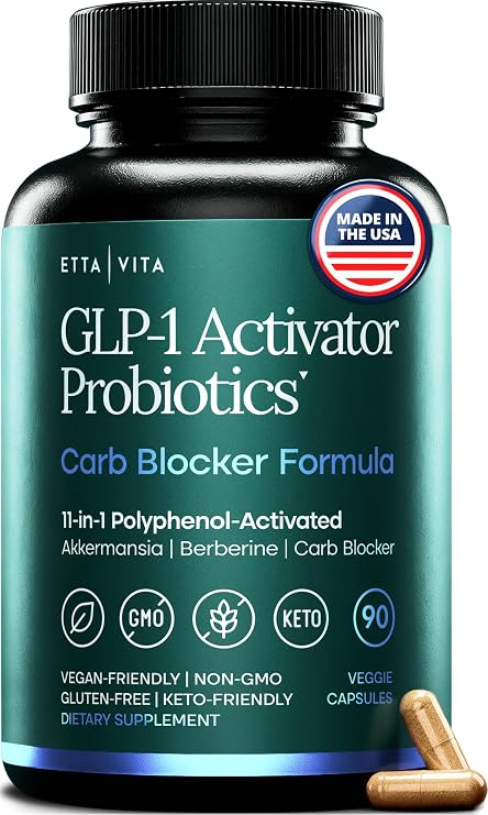 GLP-1 Support with Akkermansia & Berberine for Weight Loss & Gut Health | Carb blocker probiotic with resveratrol, EGCG, grape seed & hops for appetite control, metabolism & energy, for women & men