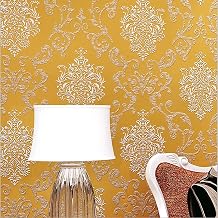 DAWEI 3D Luxury Damascus Pearl Powder Non-Woven Wallpaper Roll for Living Room Brown Color 1.73'W x 32.8'L