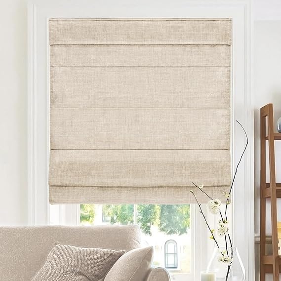 Chicology Cordless Roman Window Shade, Belgian Flax, 34" W x 48" H