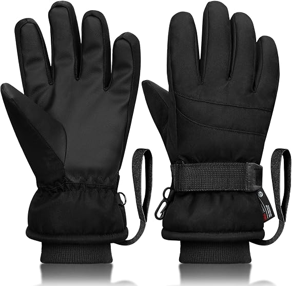 Ski Gloves,Waterproof, Touchscreen-Compatible, Winter Warm Cotton Filled, Anti-Loss Rope for Parent Child