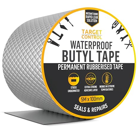 Butyl Tape Waterproof | 5M X 100MM | Heavy Duty Roofing & Roof Felt Repair Tape, Silver Flashing Sealing Tape for Outdoor Roof, Shed & Gutter Repairs