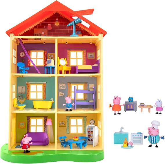 Peppa Pig Lights N Sounds Family Home, with Two Bonus Little Rooms - Includes 5 Character Toy Figures Plus Toy Home Furnishings for a Total of 20 Fun Accessories -