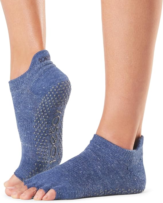 toesox Low Rise Grip Socks, Half Toe, Navy Blue, Small