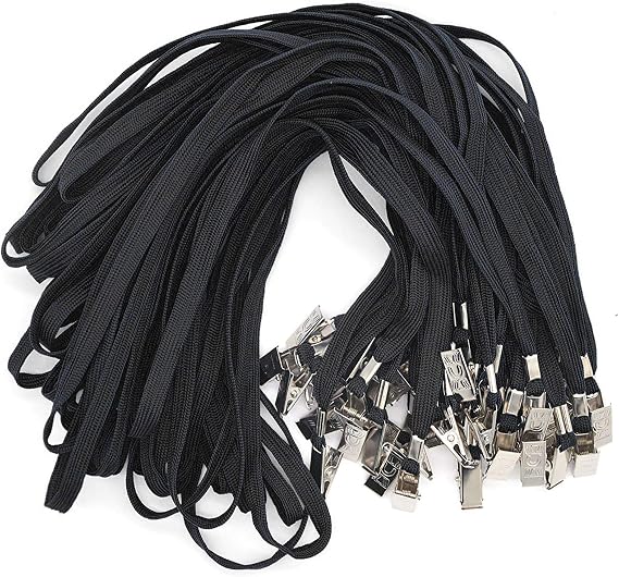 Bird Fiy Black Lanyards 100 Pack Bulk Badge Lanyards with Clip Neck Flat Lanyard with Badge Lanyard Bulldog Clip