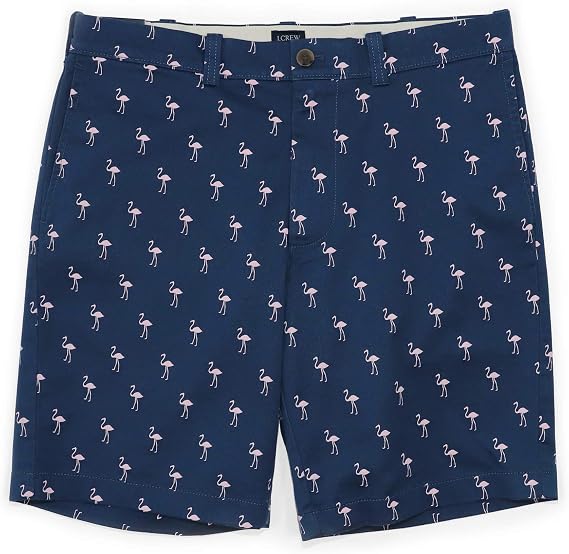J.Crew Mercantile Men's 9" Stretch Chino Short (31, Navy/Pink Flamingos)