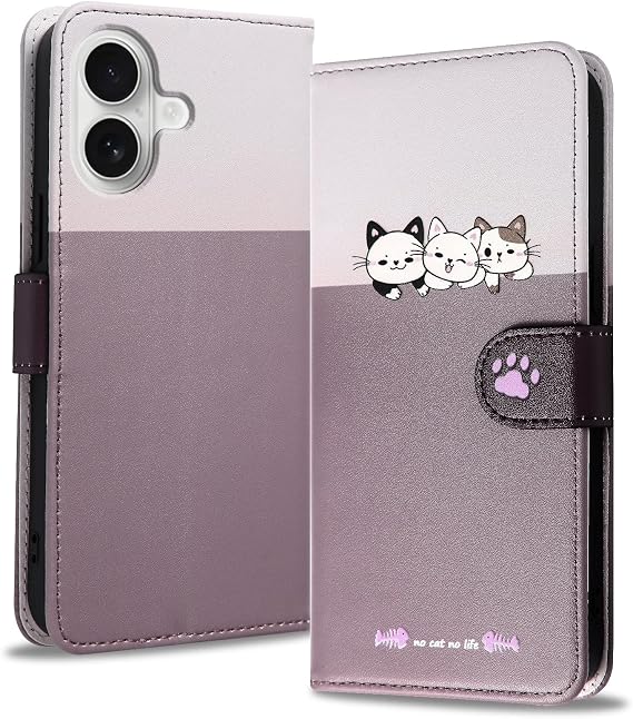 Compatible iPhone 17 Case Leather Wallet Type Cute Cat Compatible with iPhone 17 Case Leather Wallet Type for iPhone 17 Phone Case TPU Material Full Protection Card Storage Suitable for