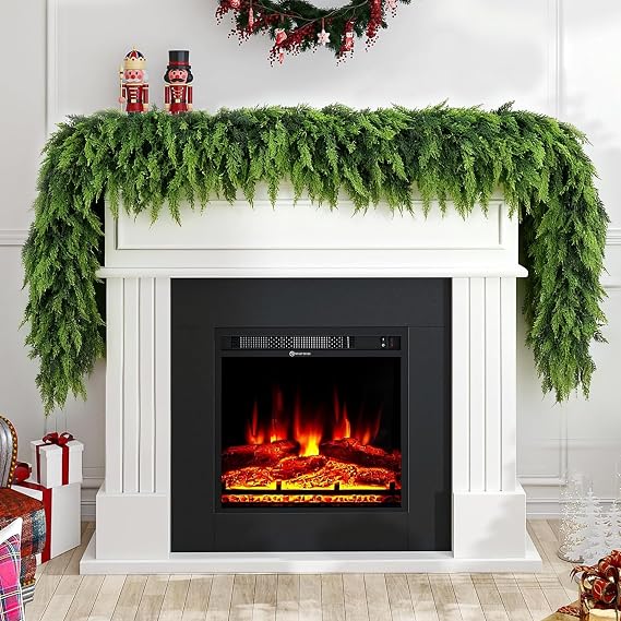 6FT Christmas Cedar Garl and Lush Faux Cypress Garland with Soft, Thick Pine and Realistic Look for Table, Fireplace, Mantle, Stairs, Porch Indoor Outdoor Christmas Decorations