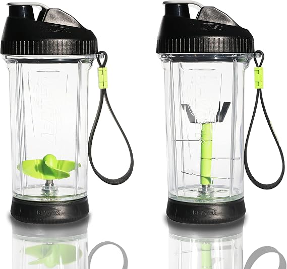 Blender & Mixer 2-Pack: Includes Non-Electric BLENDER Sports Bottle with stainless steel blades for shakes/smoothies & Non-Electric MIXER with the propeller blade for mixing protein powders.