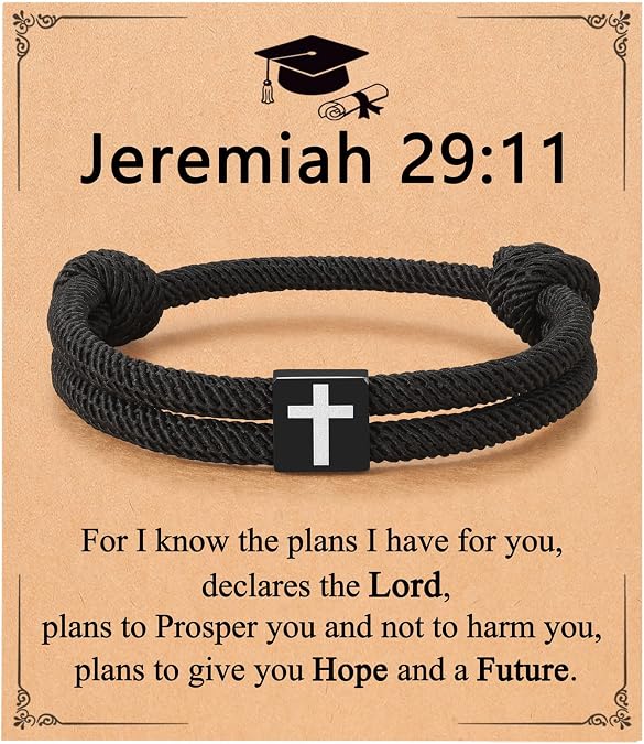UNGENT THEM Bible Verses Happy Graduation Gifts Adjustable Braided Rope Cross Bracelet for Men Boys