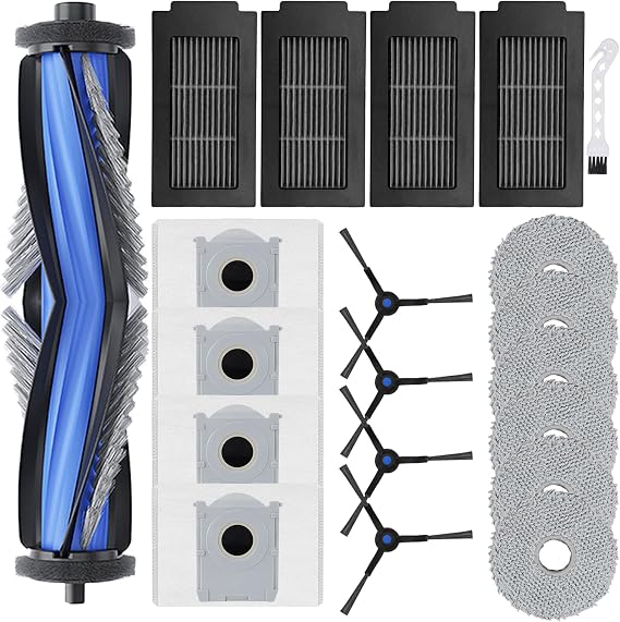 20 Piece Accessory Set for Ecovac S Deebot T50 Pro Omni, 1 Rubber Main Brush, 4 Filters, 6 Mop Rollers, 4 Side Brushes, 4 Dust Bags, 1 Cleaning Brush