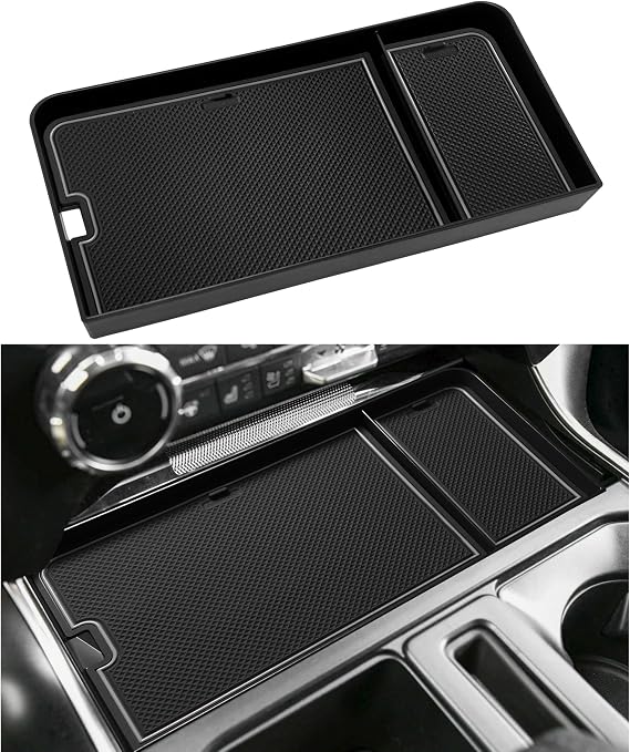Center Console Organizer Tray for Ford F150 2021-2024/Lightning XLT 2022-2024 Interior Accessories Hidden Insert Storage Box with USB Hole Fit Front Shifter Open Pocket (Gray)